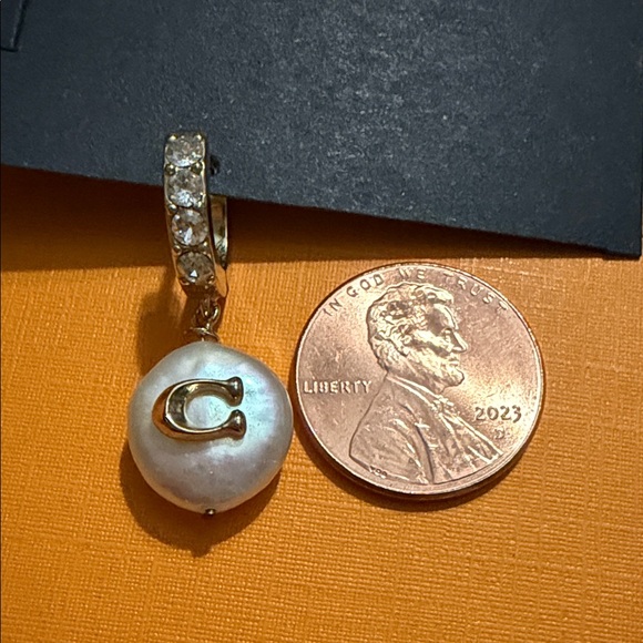 Coach Gold Diamond Mother of Pearl Dangling Earrings - Picture 7 of 8